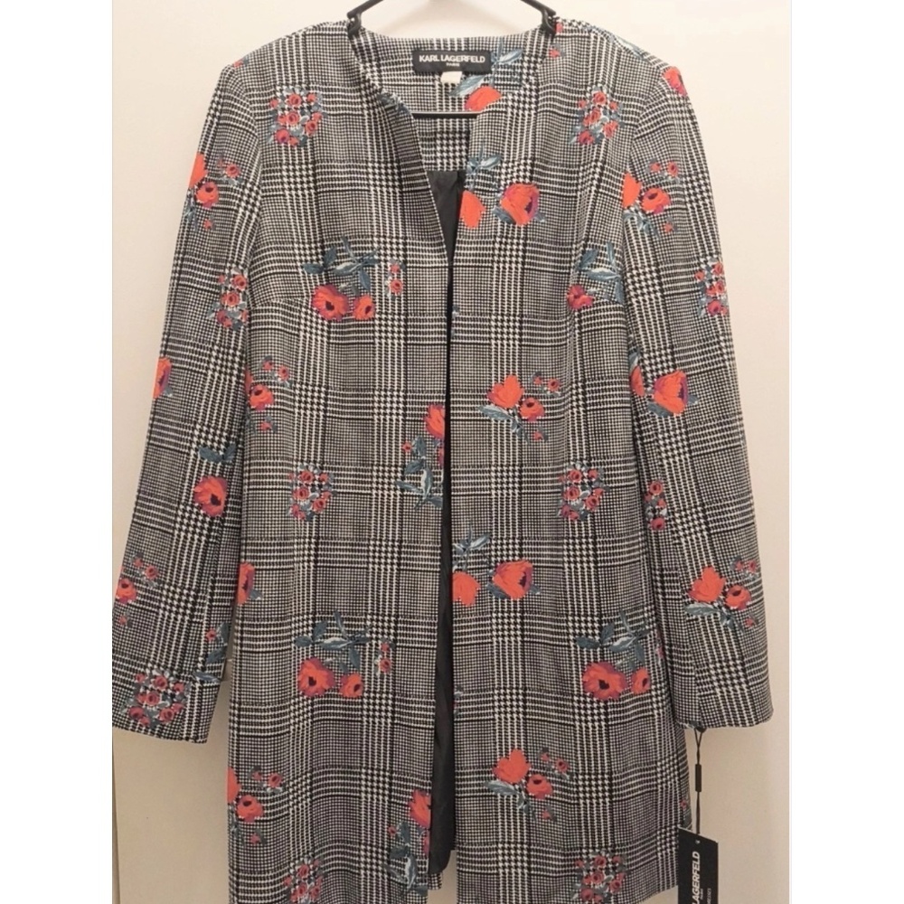 Karl Lagerfeld Paris Plaid Floral Blazer Jacket, XS 158$